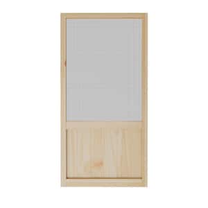 32 in. x 80 in. Single Universal Paneled Finished Pine Wood and Gauze Mesh Hinged Screen Door