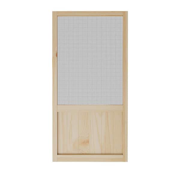 36 in. x 80 in. Single Universal Paneled Unfinished Pine Wood and Gauze Mesh Hinged Screen Door