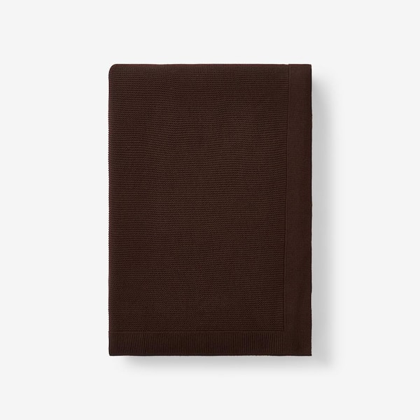 The Company Store Classic All Season Breathable Cotton Knit Brown Throw Blanket