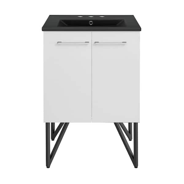 Swiss Madison Annecy 24 in. Bathroom Vanity in White with Black, 3-Hole Ceramic Sink Top