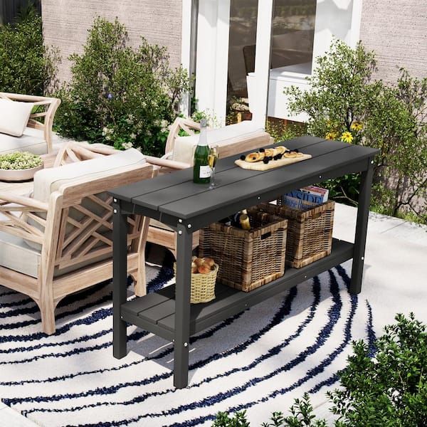 Laguna Outdoor Patio Bar Console Table with Storage Shelf Gray