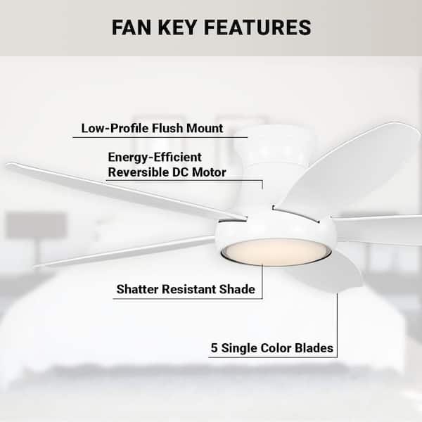 Hampton Bay Tamsin 52 in. Matte White Flush Mount Standard Ceiling