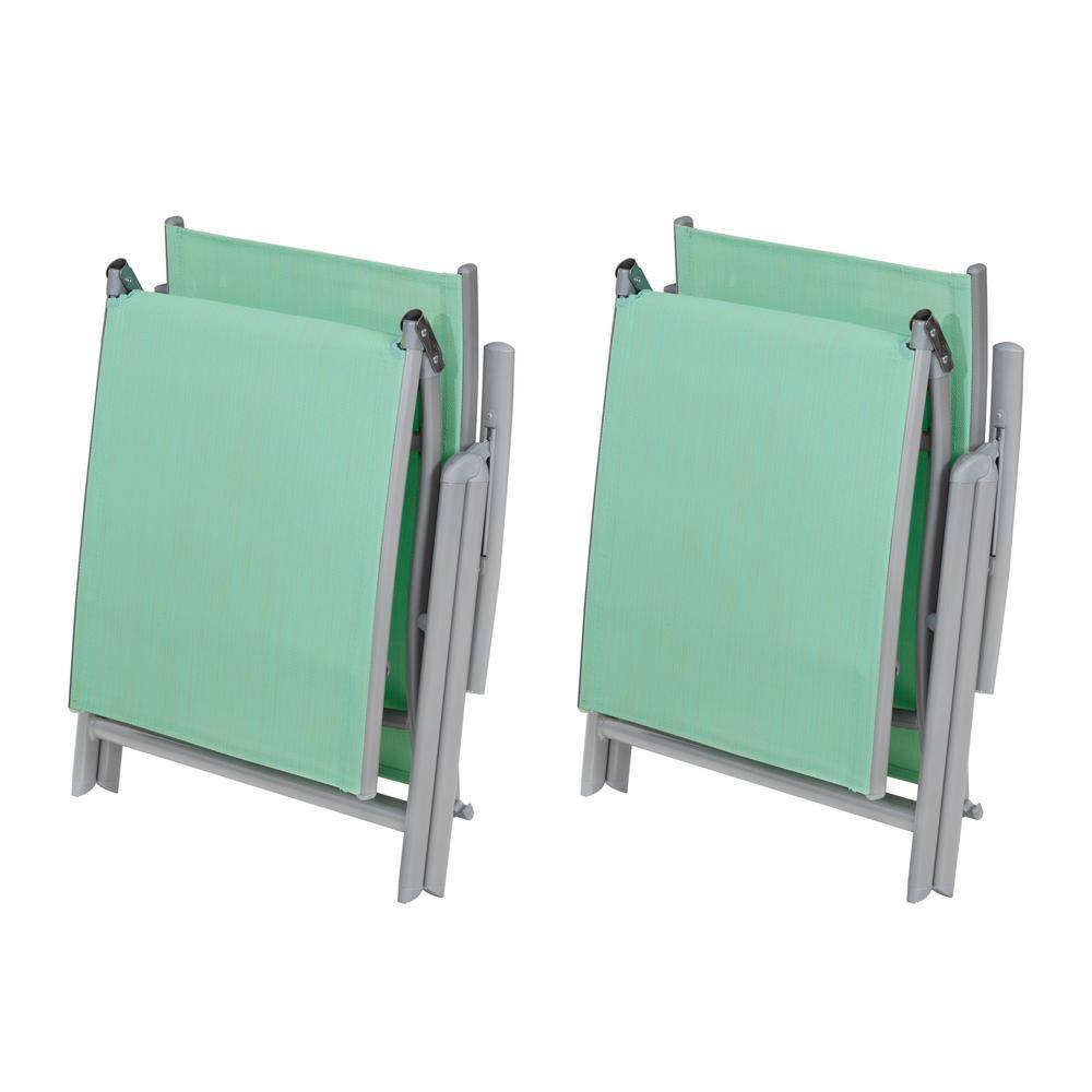 Green Aluminum Folding Outdoor Chaise Lounge Chairs, Set of 2