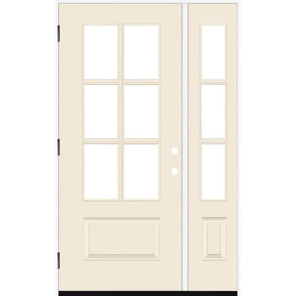 Steves & Sons Legacy 49 in. x 80 in. 3/4-6Lite Clear Glass RHOS Primed Linen Finish Fiberglass Prehung Front Door w/10in.SL