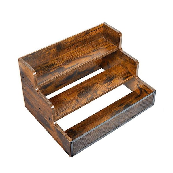 9.45 in. H x 15.9 in. W 12-Bottle Brown Wood 3-Tier Countertop Liquor Display Shelf for Whiskey Wine Coffee Syrup
