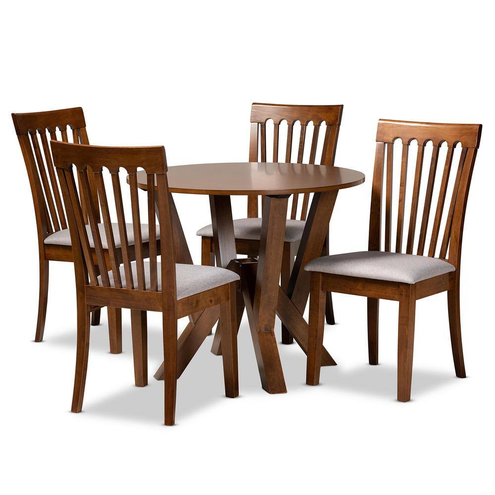 Baxton Studio Marian 5-Piece Grey and Walnut Brown Dining Set 1749879 ...