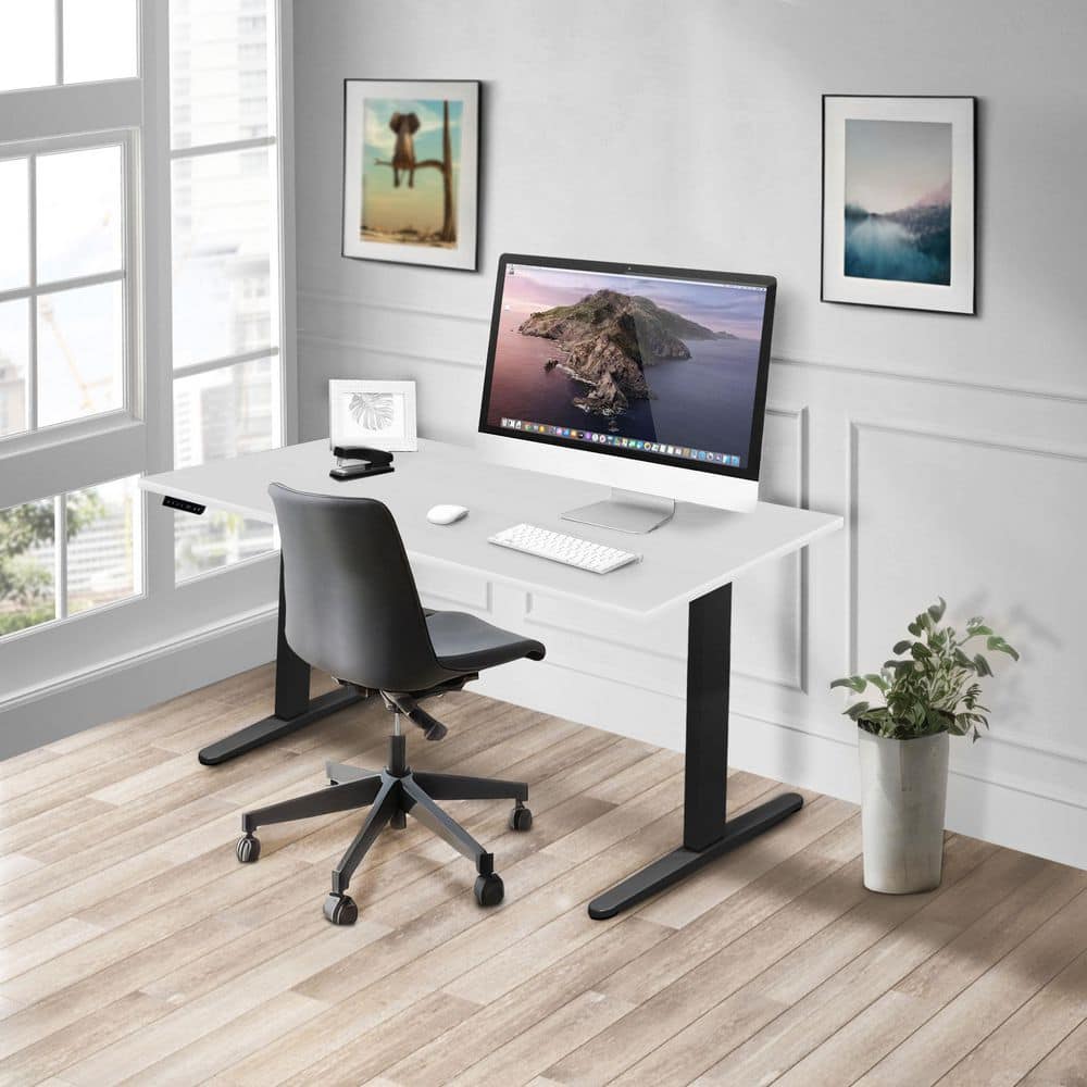 55 in. Rectangular White Tabletop Dual Motor Electric Standing Desk with Black Base price history on PriceWatchPro