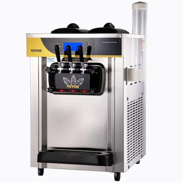 22-30L/H Yield, 2200W Commercial Ice Cream Maker w/ 2 x 6 L Hopper 2L Cylinder LCD Panel Puffing Shortage Alarm, Silver