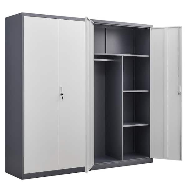 Adrienne Grey 70.87 in. H Metal Large Storage Cabinet with Hanging Rod, Compartments, Lockable Closet, Locks and Keys