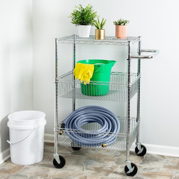 3-Tier Chrome Wire Honey-Can-Do CRT-01451 Heavy Duty Rolling Utility Cart 