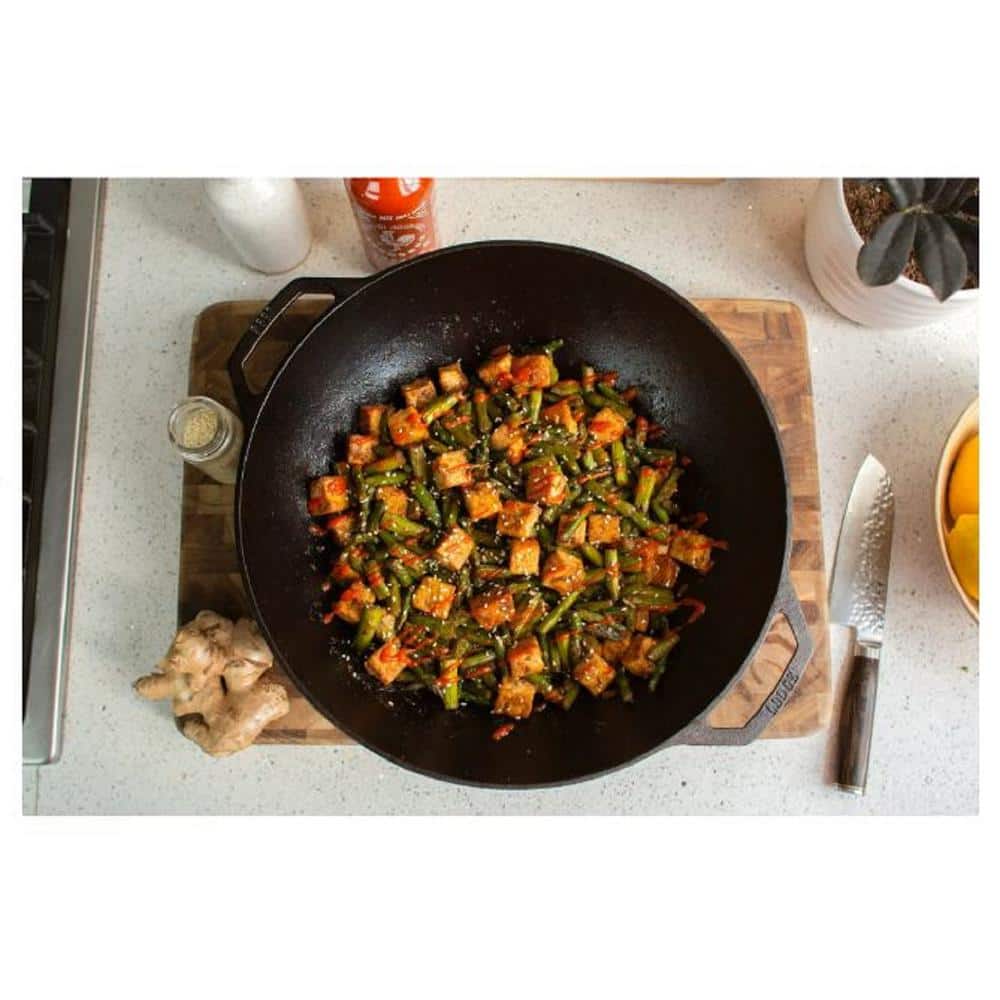 Lodge 14" Black Cast Iron Dual Handle Wok