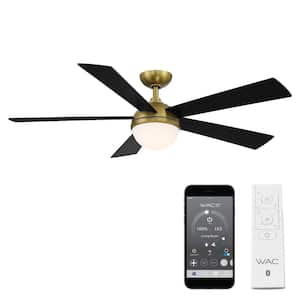 Eclipse 54 in. LED Indoor and Outdoor Satin Brass Matte Black 5-Blade Smart Ceiling Fan with 3000K Light Kit and Remote