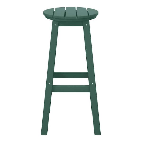 Laguna 29 in. HDPE Plastic All Weather Backless Round Seat Bar Height Outdoor Bar Stool in, Dark Green
