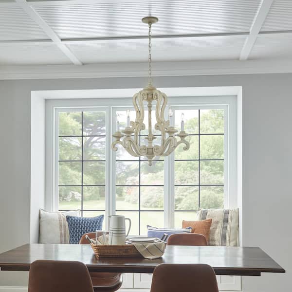 Hayman Bay 28 in. 5-Light Antique White Farmhouse Candle Empire Chandelier for Dining Room