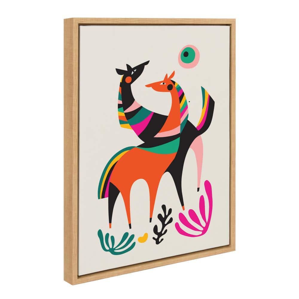 Colorful Dancing Horses Canvas Print with Natural Frame