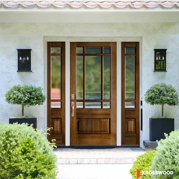 36 in. x 80 in. 3/4 Prairie-Lite Provincial Stain Right Hand Hemlock Prehung Front Door Double Sidelite
