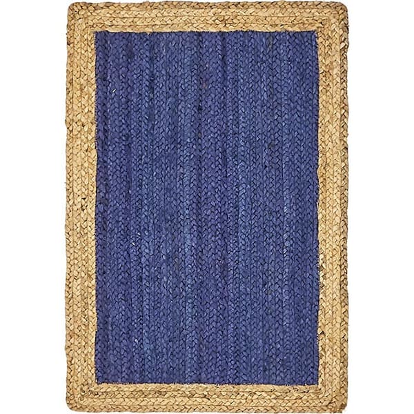 Braided Jute Goa Navy Blue 2' 0 x 3' 0 Area Rug