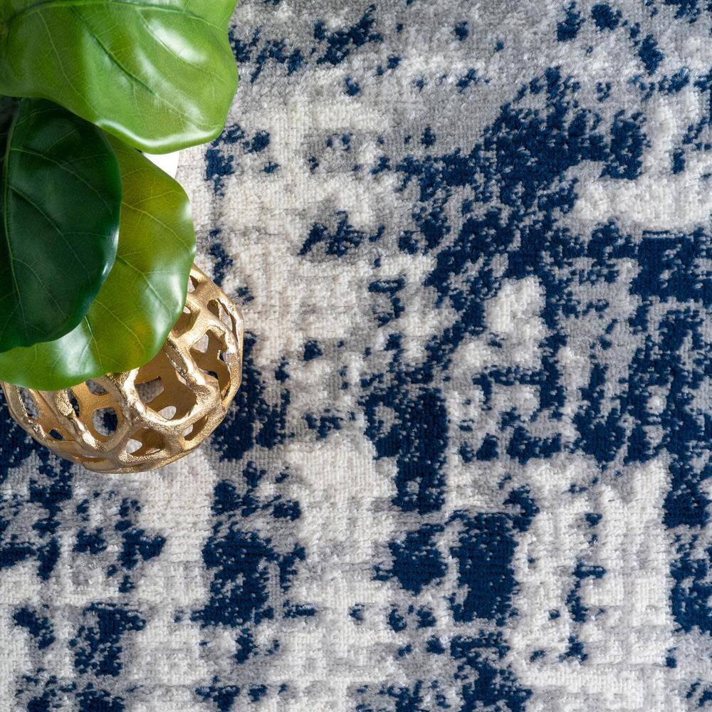 Modern Abstract Blue and Gray Synthetic Rectangular 8' x 10' Area Rug