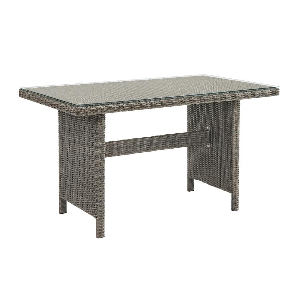 Gray Wicker 3-Piece Outdoor Dining Set with Glass Top Table