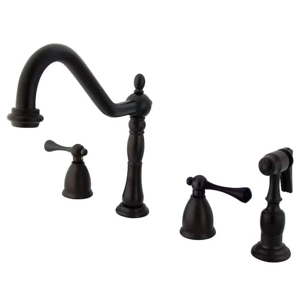 Kingston Brass Heritage Double Handle Widespread Standard Kitchen Faucet in Oil Rubbed Bronze