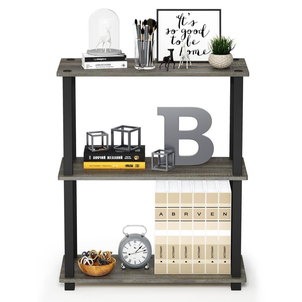 French Oak Gray 3-Tier Adjustable Wood Bookshelf