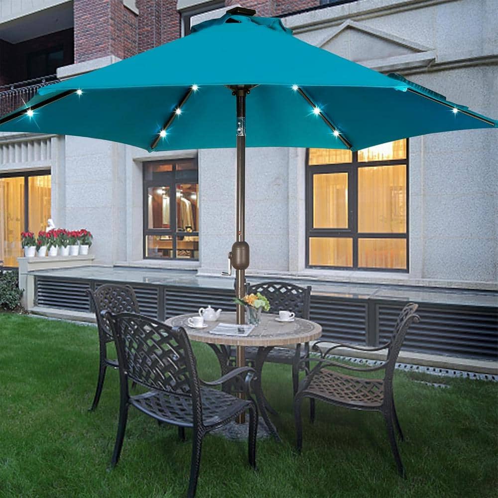 Cerulean 7.5ft Solar LED Outdoor Patio Umbrella with Tilt and Crank