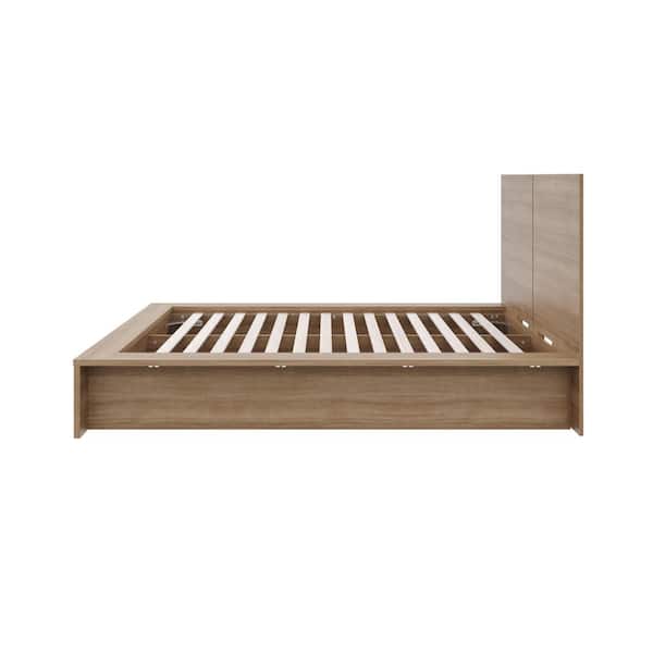 James Brown Oak Frame Full Size Platform Bed with Headboard