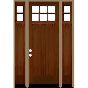 64 in. x 96 in. Right Hand 6-Lite Craftsman English Chestnut Stain Douglas Fir Prehung Front Door Double Sidelite