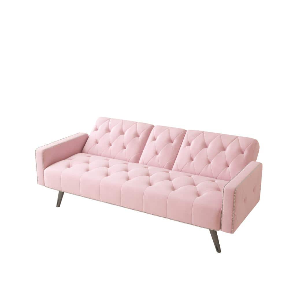 72 in. Pink Velvet Sofa Bed with Nail Head Trim and Cup Holders, Twin Sleeper for Small Spaces price history on PriceWatchPro