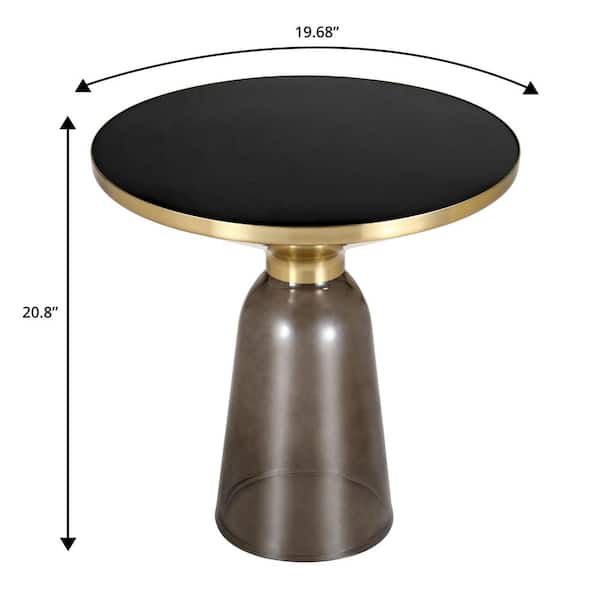 Leisuremod 19.68-Inch Round End Table Glass Tabletop Gold Iron Rim