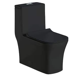Stanton 12 in. Rough-In 1-piece 1 GPF /1.6 GPF Dual Flush Elongated Toilet in Black, Seat Included
