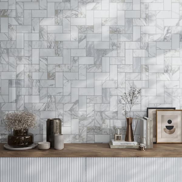 Grandis Smoke White 3 in. x 6 in. Polished Calacatta Gold Marble Subway Floor and Wall Tile (5 sq. ft./case) 40-Pack