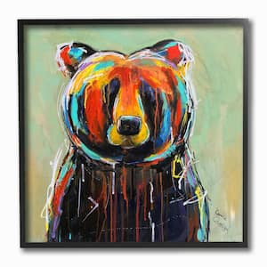 12 in. x 12 in. "Abstract Colorful Painted Black Bear" by Karrie Evenson Framed Wall Art