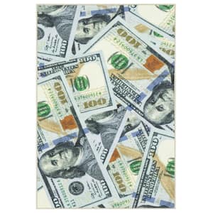 Riches 100 Dollar Bill Collection Non-Slip Rubberback Money 3x5 Money Rug, 3 ft. 3 in. x 5 ft., Multicolor