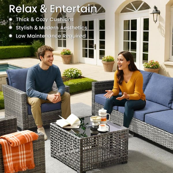 テーブル・チェア・ハンモック asobi FACTORY Graceful NEO HOOOWOOO Verona Grey 5-Piece Wicker Modern Outdoor Patio