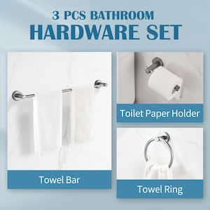 3-Piece Bath Hardware Set with Towel Ring Toilet Paper Holder and 27 in. Towel Bar in Gun Grey