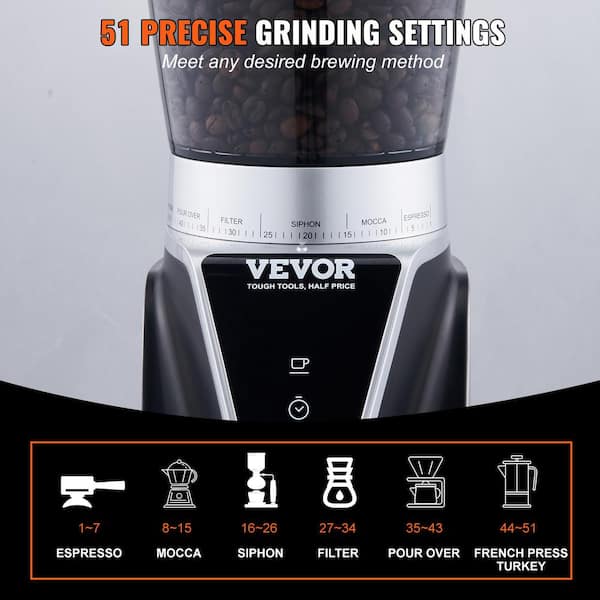 VEVOR Conical Burr Grinder, 5.3 oz. 20-Cups Electric Adjustable