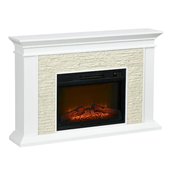 47.25 in. x 31.5 in. Electric Fireplace with Mantel, 1400W, Freestanding with Remote Control, Overheat Protection, White