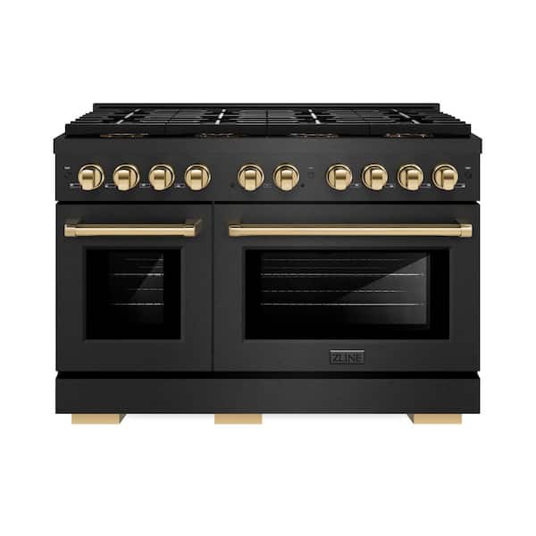 Autograph 48 in. 6.7 cu. ft. Paramount Dual Fuel Range with 8 Burner DuoPro Cooktop in Black Satin and Gold Accents