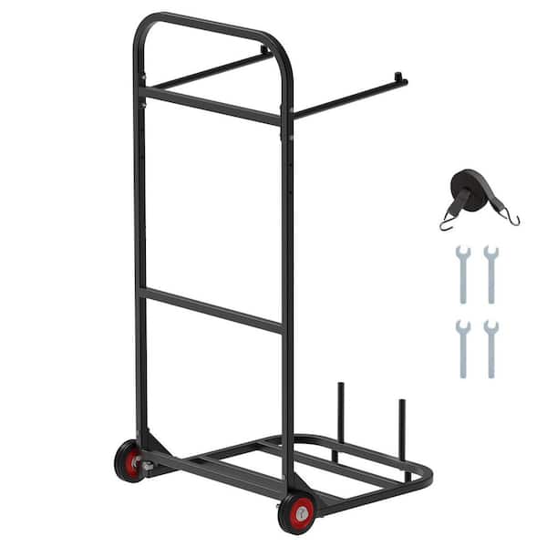 Heavy-Duty Folding Chair Rack, 100 lbs. Metal Chair Cart for Hanging 10 Chairs, Storage Dolly with Rubber Wheels, Black