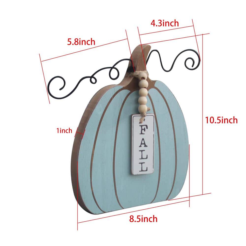 Blue Wood Pumpkin Figurine with Bead Accent for Fall Decor