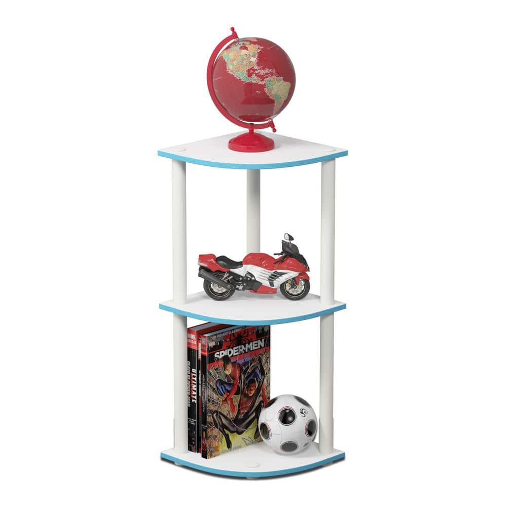 Light Blue and White 3-Tier Corner Wood Bookcase