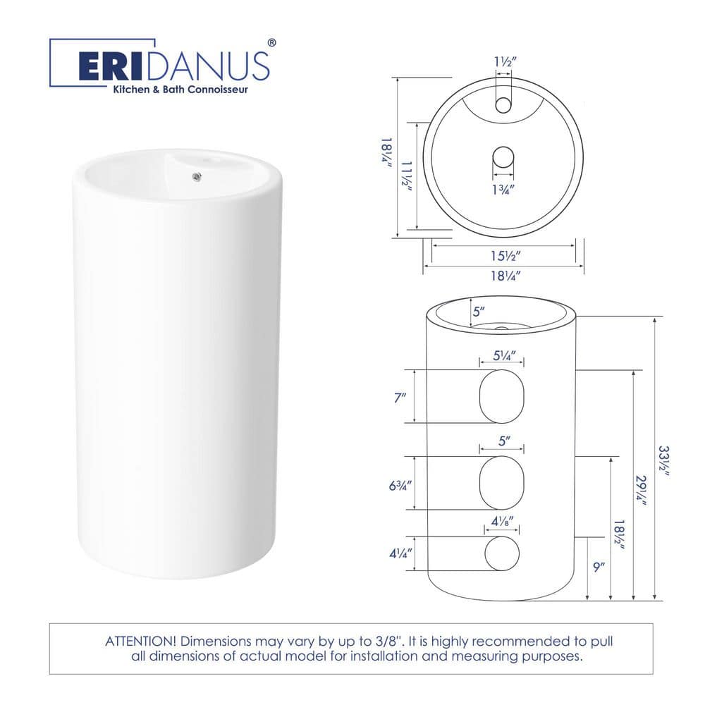 Crisp White Ceramic Round Pedestal Bathroom Sink with Overflow