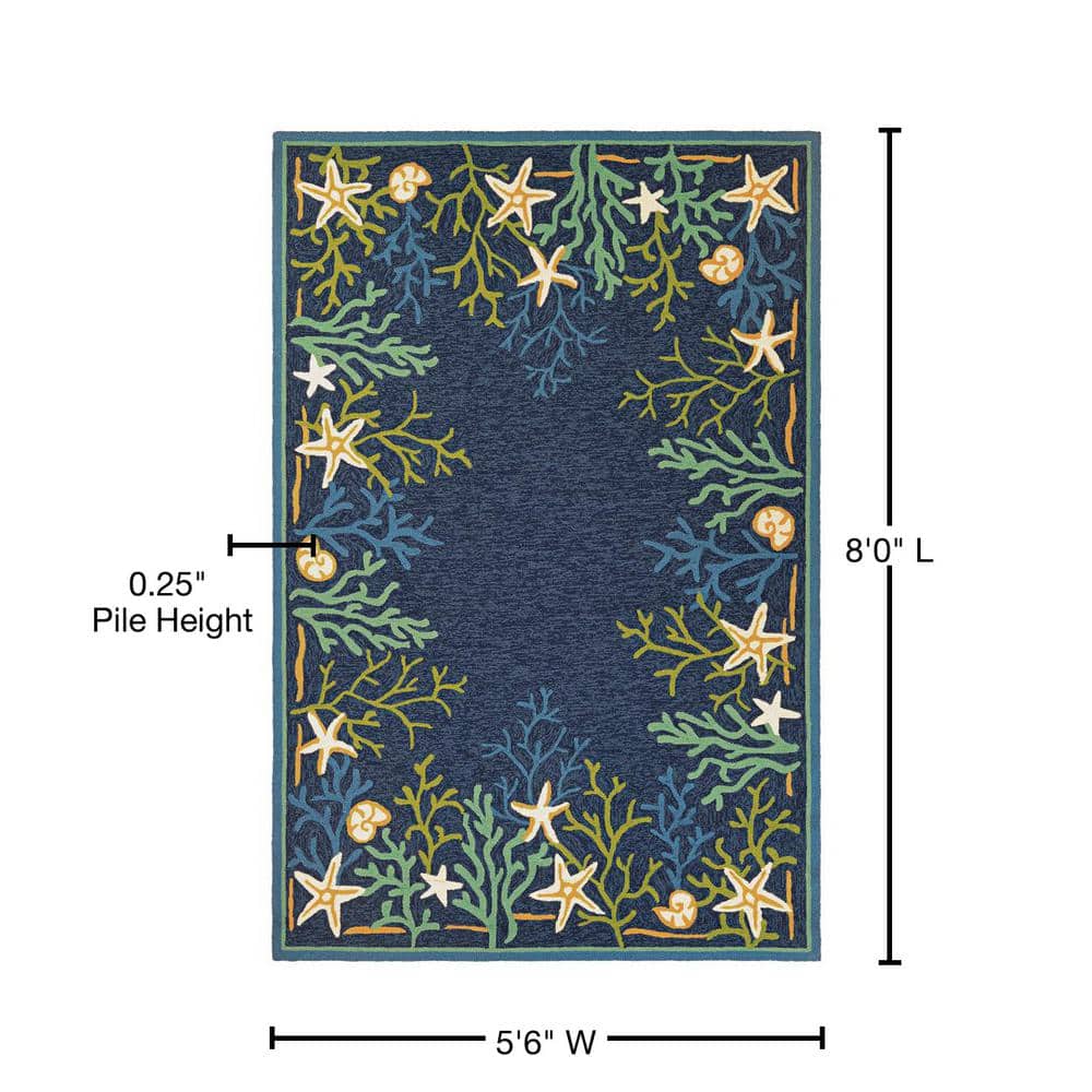 Sea Water Oceanic Blue 5'6" x 8' Handcrafted Synthetic Area Rug