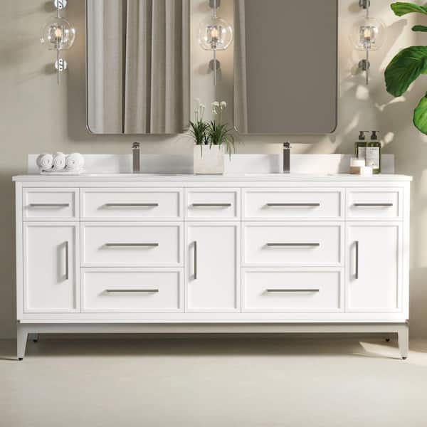 Barrington 75 in. W x 22 in. D x 33.5 in. H Double Bath Vanity in White with White Quartz Countertop with White Basin