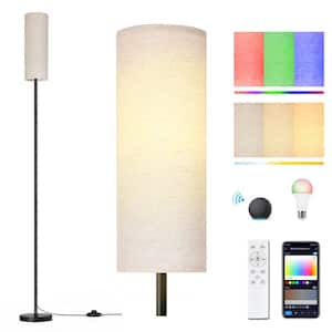 67 in. Smart Black Modern 1 Light RGB LED Floor Lamp with Lantern Fabric Shade Foot Switch with Remote for Living Room