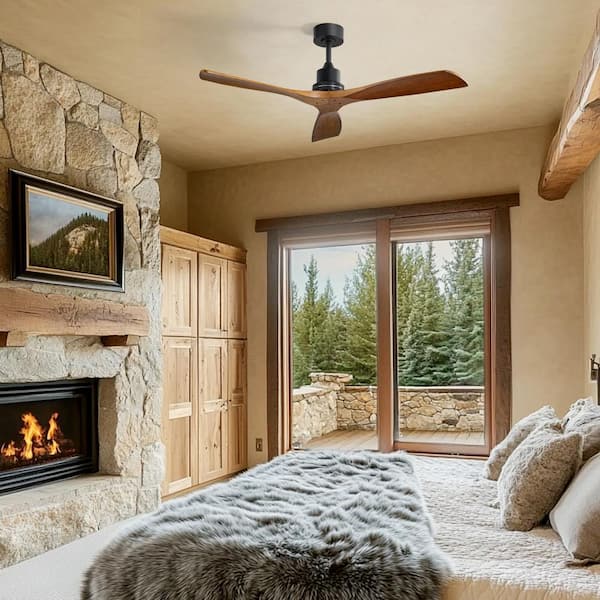 52 in. Indoor/Outdoor Integrated LED Downrod Mount Black Standard Smart Ceiling Fan without Light, App/Remote Control