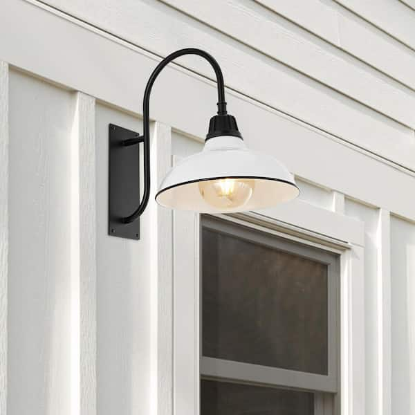 JONATHAN Y Stanley 12.25 in. Navy 1-Light Farmhouse Industrial  Indoor/Outdoor Iron LED Gooseneck Arm Outdoor Sconce JYL7614C - The Home  Depot