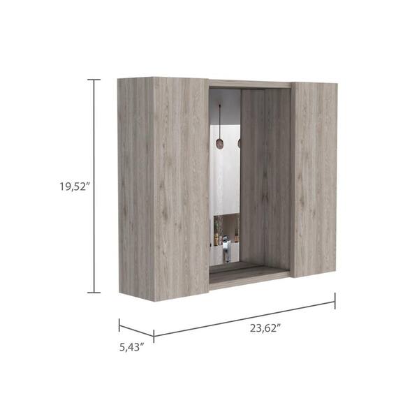 Cesicia 23.6 in. W x 19.5 in. H Rectangular Gray Particle Board Double Door Medicine Cabinet with Mirror
