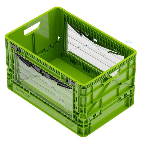 Full-Size Collapsible Crate 24-QT 200-LB Stacking Capacity Durable Stackable Storage Bin with Lid and Dividers Slime